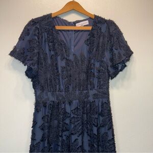 Piper Scoot Dress Women XS Darkest Blue 3D Floral Maxi Romantic Elegant